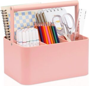 Art Supply Storage Organizer, Multipurpose Caddy Organizer with Handle and Adjustable Divider, Plastic Portable Craft Storage Organizer Caddy Tote for Art Supplies, Crafts, Sewing