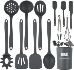Kitchen Utensils Set, 24 Pcs Silicone Cooking Baking Spatula Spoon Utensils Sets with Holder for Nonstick Cookware, 446°F Heat Resistant, Kitchen Gadgets Tools Essentials