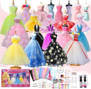 Fashion Designer Kits for Girls,600Pcs Creativity DIY Arts & Crafts Dress Kit for Kids,Doll Clothes Making, DIY Sewing Kit for Kids Girls