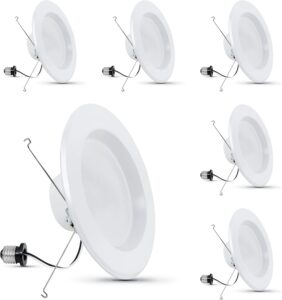 5 Inch or 6 Inch LED Recessed Lighting Retrofit Downlights, 120 Watt Equivalent High Output, 2000 Lumen 5000K Daylight, Dimmable, 6 Pack LEDR56XHO/950CA/6