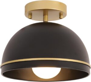 Semi Flush Mount Ceiling Light,Hallway Light Fixtures E26 Base, Black and Gold Pendant Lamp Shade, Modern Ceiling Light for Hallway Foyer Entryway Kitchen