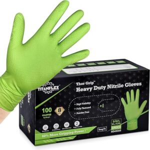 Thor Grip Heavy Duty Green Industrial Nitrile Gloves with Raised Diamond Texture