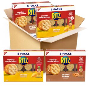 Peanut Butter Sandwich Cracker Snacks and Cheese Sandwich Crackers, Snack Crackers Variety Pack, 32 Snack Packs (6 Crackers Per Pack)