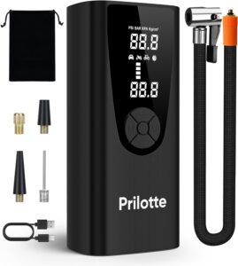 Tire Inflator Portable Air Compressor-Upgrade 20000 mAh Air Pump for Car -150 PSI Electric Tire Inflation-Cordless Tire Pump with Pressure Gauge Emergency Light for Motor, Bike, Ball, Black.