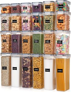 Airtight Food Storage Containers with Lids, 24 pcs Plastic Kitchen and Pantry Organization Canisters for Cereal, Dry Food, Flour and Sugar, BPA Free