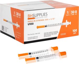 Insulin Syringes U-100 30G 1ml/cc 5/16" (8mm) Pack of 100 Pcs